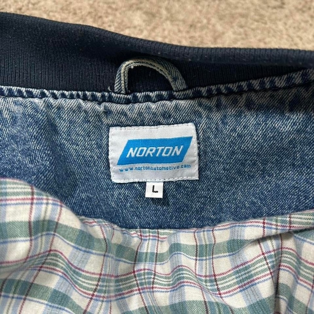 Vintage Norton Bomber Jacket Denim Varsity Style Patch‎ 90s Automotive Large - Picture 3 of 7